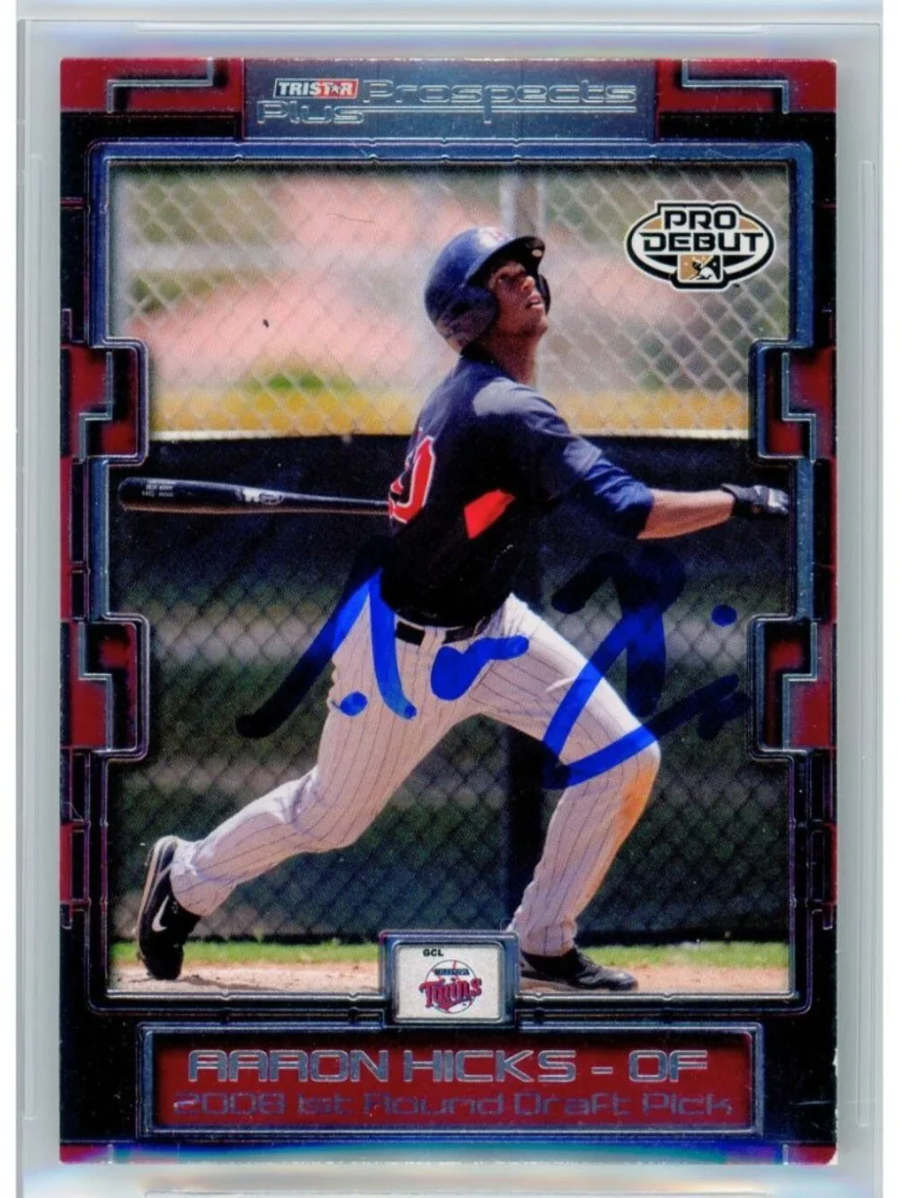 Aaron Hicks Signed 2008 Tristar Prospects Plus #13 Slabbed Card
